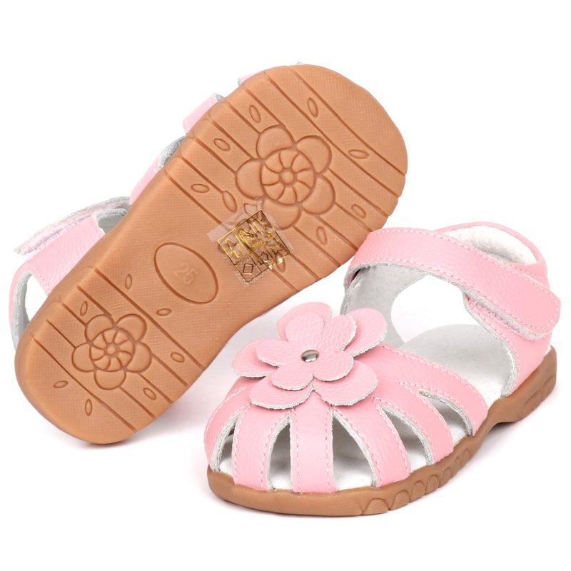 Femizee Girls Genuine Leather Soft Closed Toe Princess Flat Shoes Summer Sandals(Toddler/Little Kid) Size 8 Toddler,Pink,1504 CN26 - Image 4